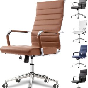 Okeysen Ergonomic Leather Office Chair, Adjustable Swivel, Brown