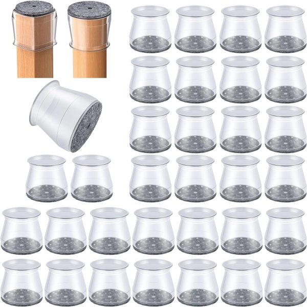 32 Silicone Felt Chair Leg Protectors for Hardwood Floors, Scratch and Noise Prevention, Fits 1.3''-2'' Legs