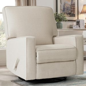 Beige Swivel Rocker Recliner Chair for Nursery, Living Room, Bedroom