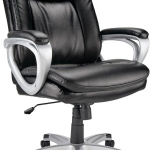 Realspace Tresswell High-Back Office Chair – Bonded Leather, Black/Silver Finish