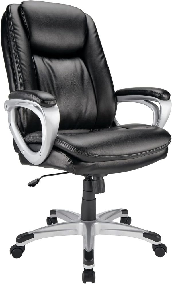 Realspace Tresswell High-Back Office Chair – Bonded Leather, Black/Silver Finish