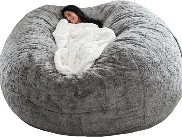 7ft Giant Bean Bag Cover, Large Comfy Sofa Bed for Adults, No Filler (Light Grey)