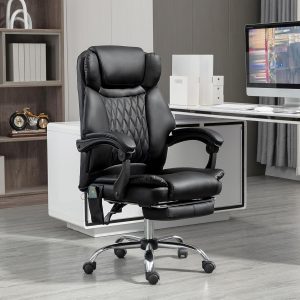Ergonomic PU Leather Massage Office Chair with Heat, Recline, Footrest, and Adjustable Height (Black)
