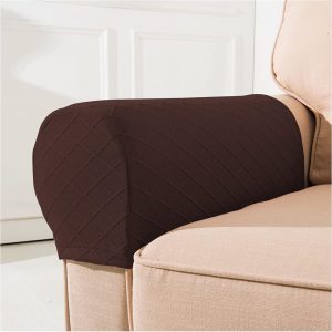 Stretch Polyester Armrest Covers for Sofas and Chairs, Dark Coffee, Set of 2