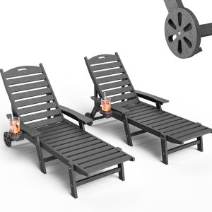 Pamapic 2-Piece 500 lbs Oversized Chaise Lounge with Wheels, 4-Position, Weatherproof, Gray