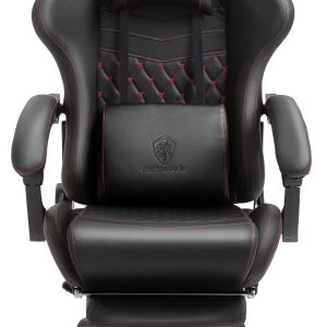 Dowinx Vintage PU Leather Gaming/Office Chair with Massage Lumbar Support, Adjustable Swivel, and Footrest (Black/Red)