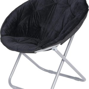 Folding Faux Fur Saucer Chair for Adults & Kids, Black