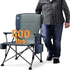 TIMBER RIDGE Oversized Folding Camping Chair, High Back, 500lb Capacity, with Cup Holder and Cooler Bag