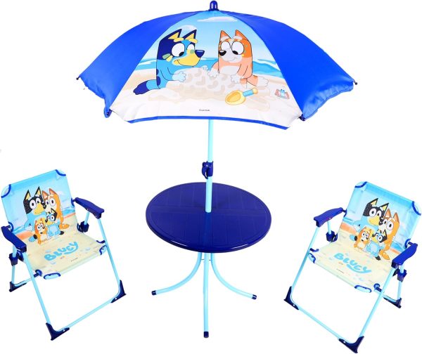 Bluey & Bingo Children's Table & Chairs Set with Parasol for Indoor & Outdoor Use