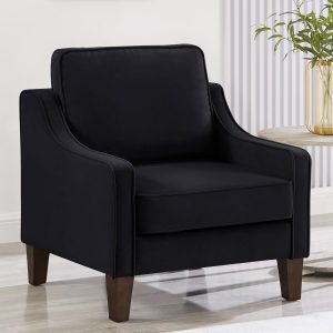 24KF Modern Single Sofa Chair – Comfy Velvet Accent Armchair with Wood Legs, Black