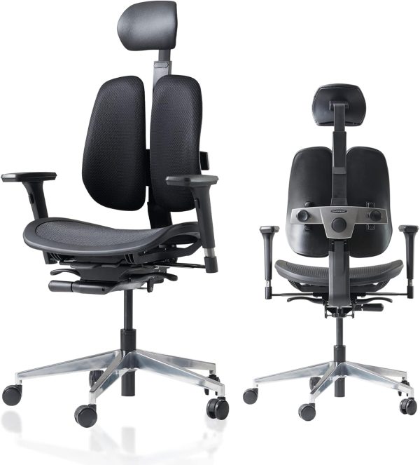Duorest Alpha Ergonomic Office Chair with Dual Backrests for Lower Back Pain Relief (Black)