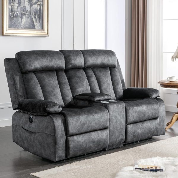 Power Reclining Loveseat with Heat, Massage, Console, Cup Holders, USB/Type-C Ports, Plush Velvet