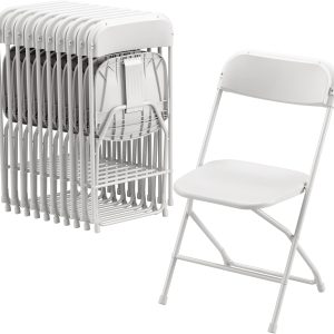 Allpop 10-Pack Plastic Folding Chairs, 300lb Capacity, Stackable, White