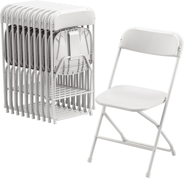 Allpop 10-Pack Plastic Folding Chairs, 300lb Capacity, Stackable, White