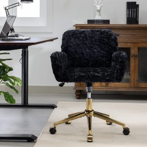 ZeHuoGe Office Chair with Golden Base, Adjustable Height & Tilt, Swivel, Black
