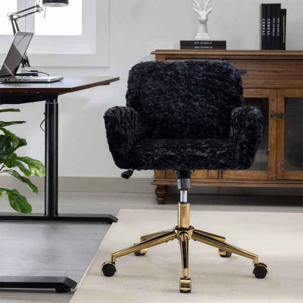 ZeHuoGe Office Chair with Golden Base, Adjustable Height & Tilt, Swivel, Black