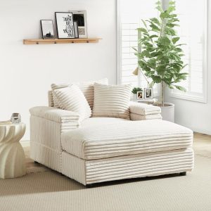 Cozy Oversized Chaise Lounge with Ottoman, 43.3" Corduroy, Modern Comfy Sofa for Living Room, Bedroom, Office, Beige