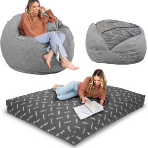 CordaRoy's Chenille Bean Bag Chair & Bed, Full Size, Charcoal, Machine-Washable