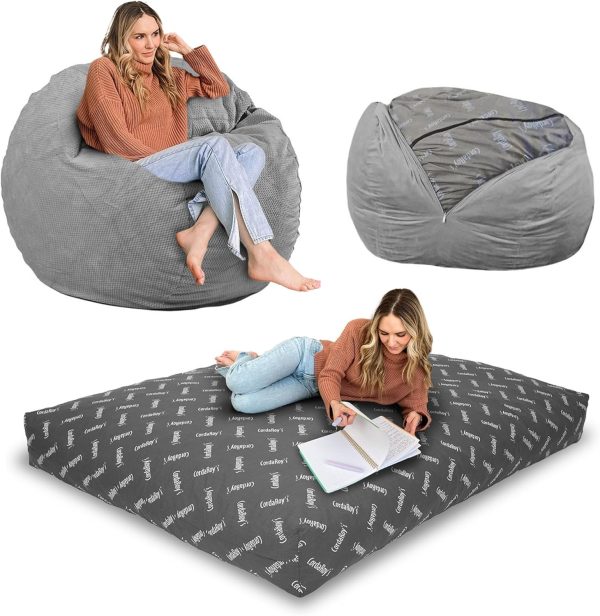CordaRoy's Chenille Bean Bag Chair & Bed, Full Size, Charcoal, Machine-Washable