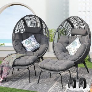 NICESOUL 2-Person Wicker Egg Chair with Ottoman, Gray