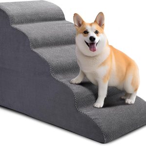 5-Tier Dog Stairs for Bed and Couch, Non-Slip, 24" High, Ideal for Small Pets and Older Cats with Joint Pain