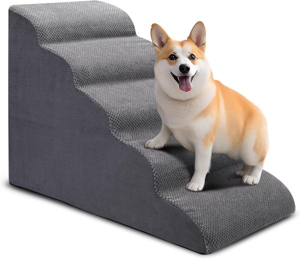 5-Tier Dog Stairs for Bed and Couch, Non-Slip, 24" High, Ideal for Small Pets and Older Cats with Joint Pain