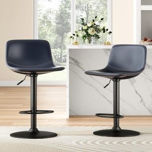 Soohow Adjustable Industrial Bar Stools, Set of 2, Swivel Counter Height with Back, Blue PU Leather