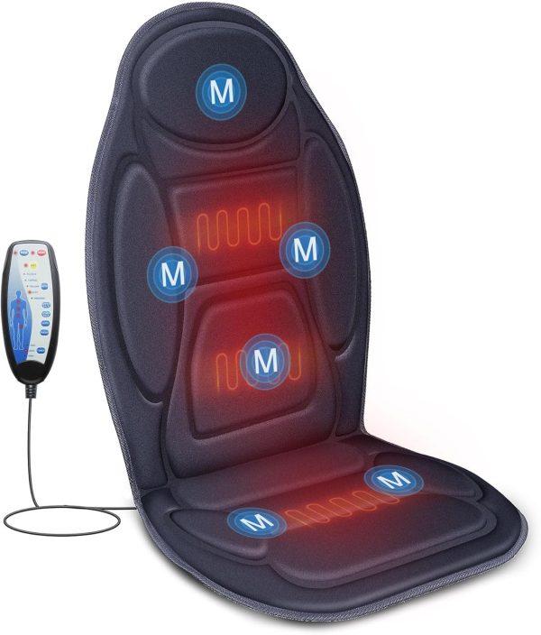 Snailax Heated Vibration Back Massager Seat Cushion, 6 Motors, 2 Heat Levels, Home/Office Use