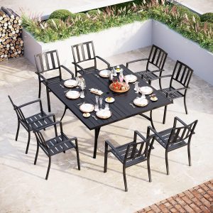 Sophia & William 9-Piece Patio Dining Set for 8, 60" Black Square Table