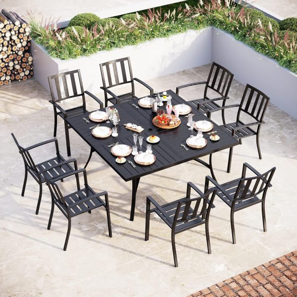 Sophia & William 9-Piece Patio Dining Set for 8, 60" Black Square Table