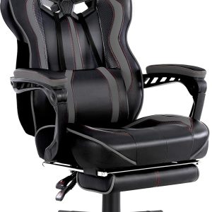 Vonesse Gaming Chair with Footrest and Lumbar Pillow for Adults, Heavy People, and Big & Tall Gamers (Gray/Black)