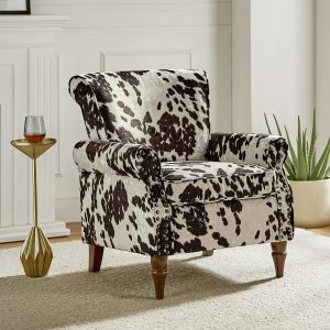 TINA'S HOME Modern Cowhide Accent Chair with Wooden Legs, Nailhead Trim, and Removable Cushion for Living Room or Bedroom