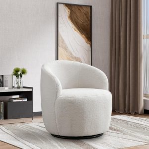 360° Swivel Barrel Chair, Comfy Small Sofa for Living Room, Bedroom, Nursery (Ivory)