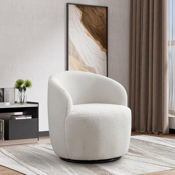 360° Swivel Barrel Chair, Comfy Small Sofa for Living Room, Bedroom, Nursery (Ivory)