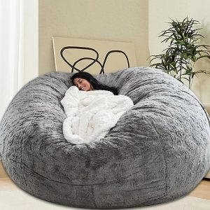 6FT Grey Bean Bag Chair Cover for Adults and Kids, Unfilled