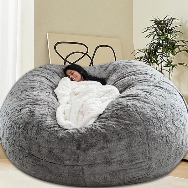 6FT Grey Bean Bag Chair Cover for Adults and Kids, Unfilled