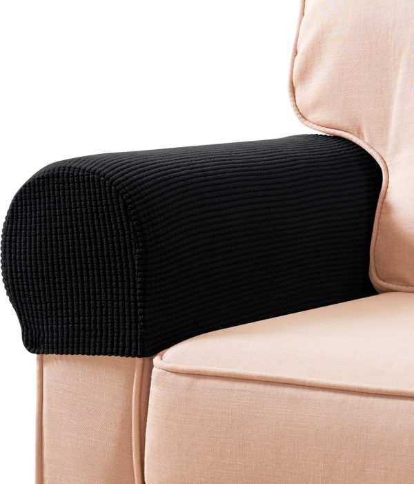 SUBRTEX Stretch Armrest Covers for Chairs and Sofas, 2pcs (Black)