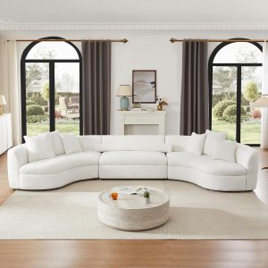 WILLIAMSPACE 168.5'' Oversized Curved Sectional Sofa, Modern Luxury Boucle Cloud Couch with Pillows, Cream