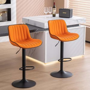 YOUNUOKE Orange Bar Stools, Set of 2, Adjustable Swivel Upholstered Counter Height Chairs with Back, Mid-Century PU Leather for Kitchen Island