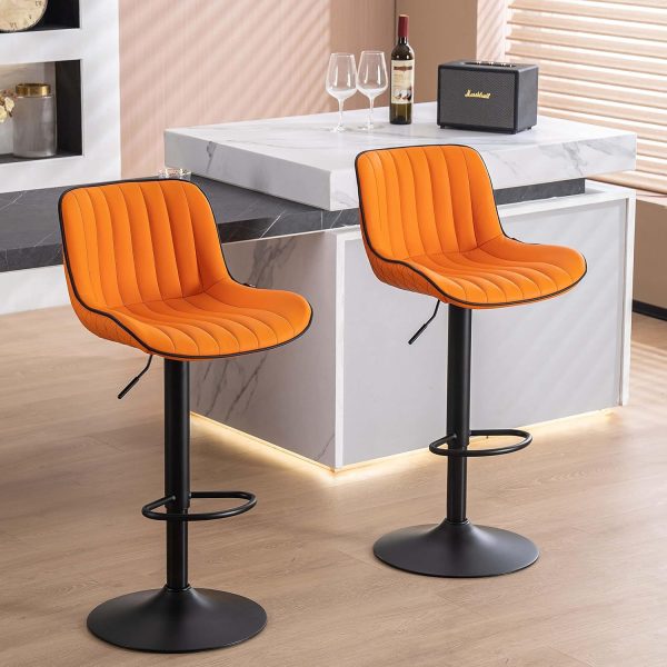 YOUNUOKE Orange Bar Stools, Set of 2, Adjustable Swivel Upholstered Counter Height Chairs with Back, Mid-Century PU Leather for Kitchen Island