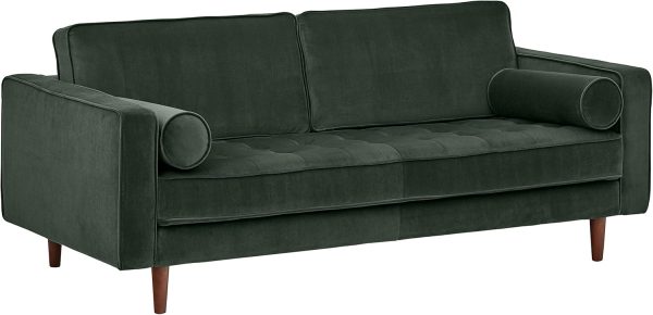 Rivet Aiden Mid-Century Modern Tufted Velvet Loveseat (74") - Hunter Green
