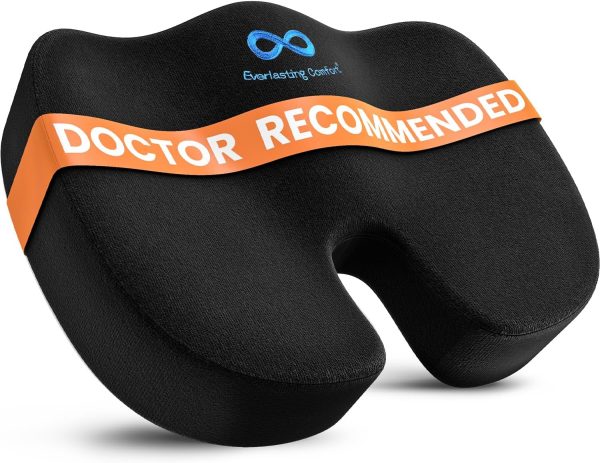 Everlasting Comfort Seat Cushion for Office, Car, and Tailbone Pain Relief (Black)