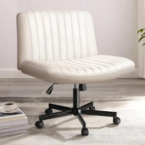 PUKAMI Armless Cross-Legged Office Chair, Swivel, Adjustable, Wide Seat, Beige
