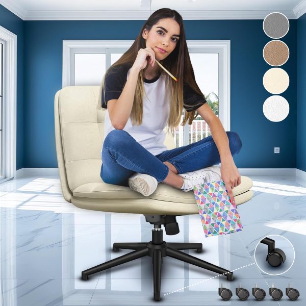 Criss Cross Desk Chair for Cross-Legged Sitting – Ergonomic Swivel Office Chair with Wheels, Beige