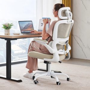 Ergonomic Mesh Office Chair, 330 lbs, High Back, Beige