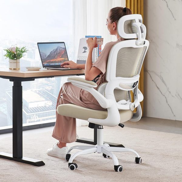 Ergonomic Mesh Office Chair, 330 lbs, High Back, Beige