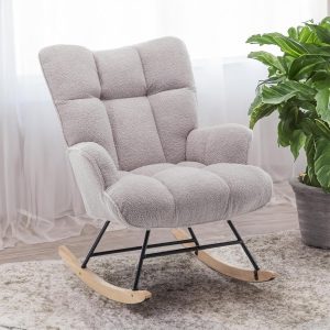 Teddy Upholstered Glider Rocker for Nursery and Small Spaces, Grey