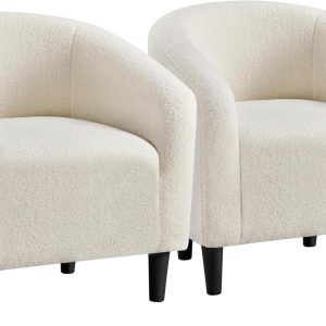 Yaheetech Ivory Sherpa Barrel Chairs, Set of 2, for Living Room and Bedroom