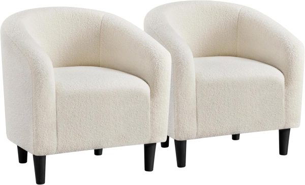 Yaheetech Ivory Sherpa Barrel Chairs, Set of 2, for Living Room and Bedroom