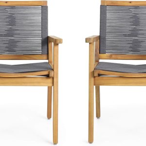 Christopher Knight Home Tracy Outdoor Acacia Wood Dining Chairs, Teak/Dark Gray, Set of 2